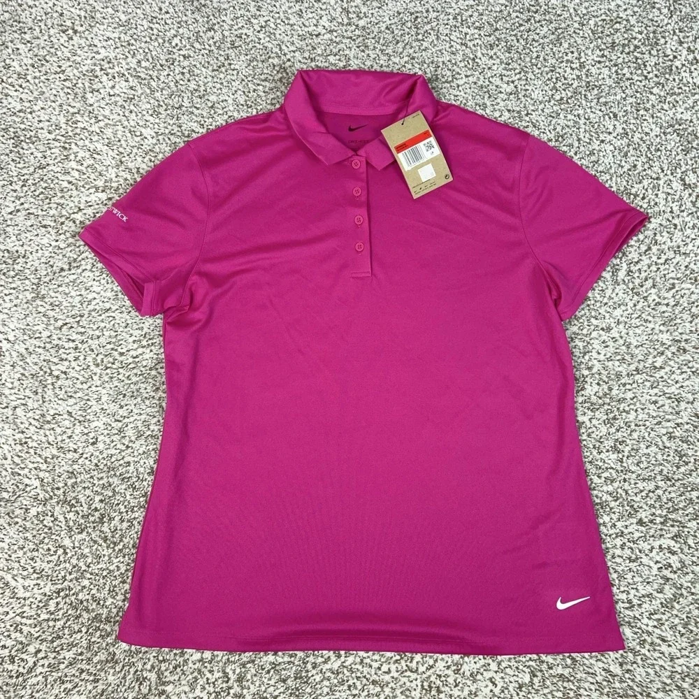 Nike Polo Shirt Womens Large Pink Dri Fit Short Sleeve Golf Top Collared Sport